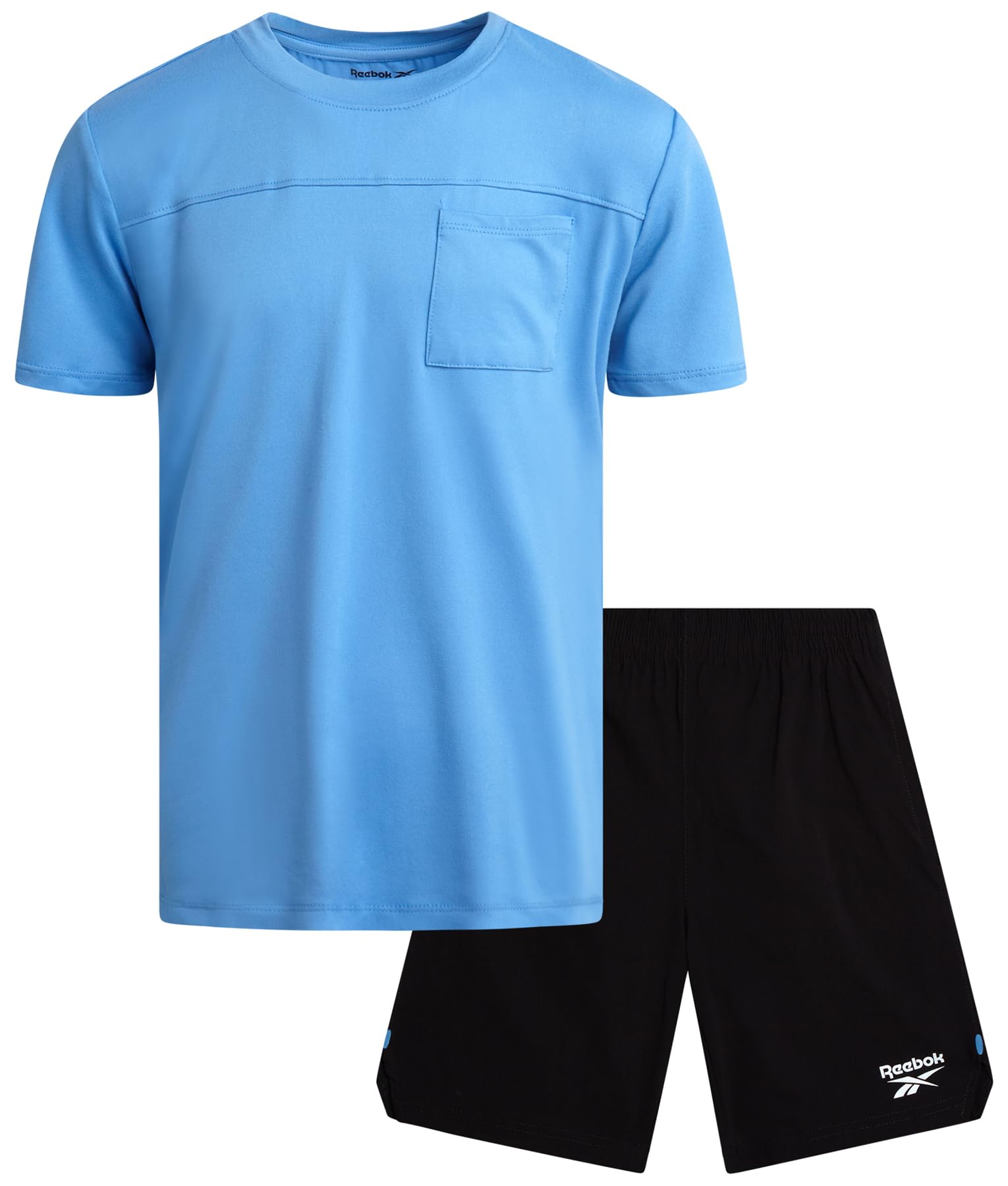 Reebok Boys Athletic Shorts Set - 2 Piece Summer Clothes Outfit with Pocket Tee and Boys Running Shorts for Active Kids